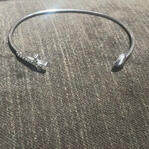 .925 Sterling OPEN BANGLE CROSS HEART BRACELET real solid Silver Fine Jewelry